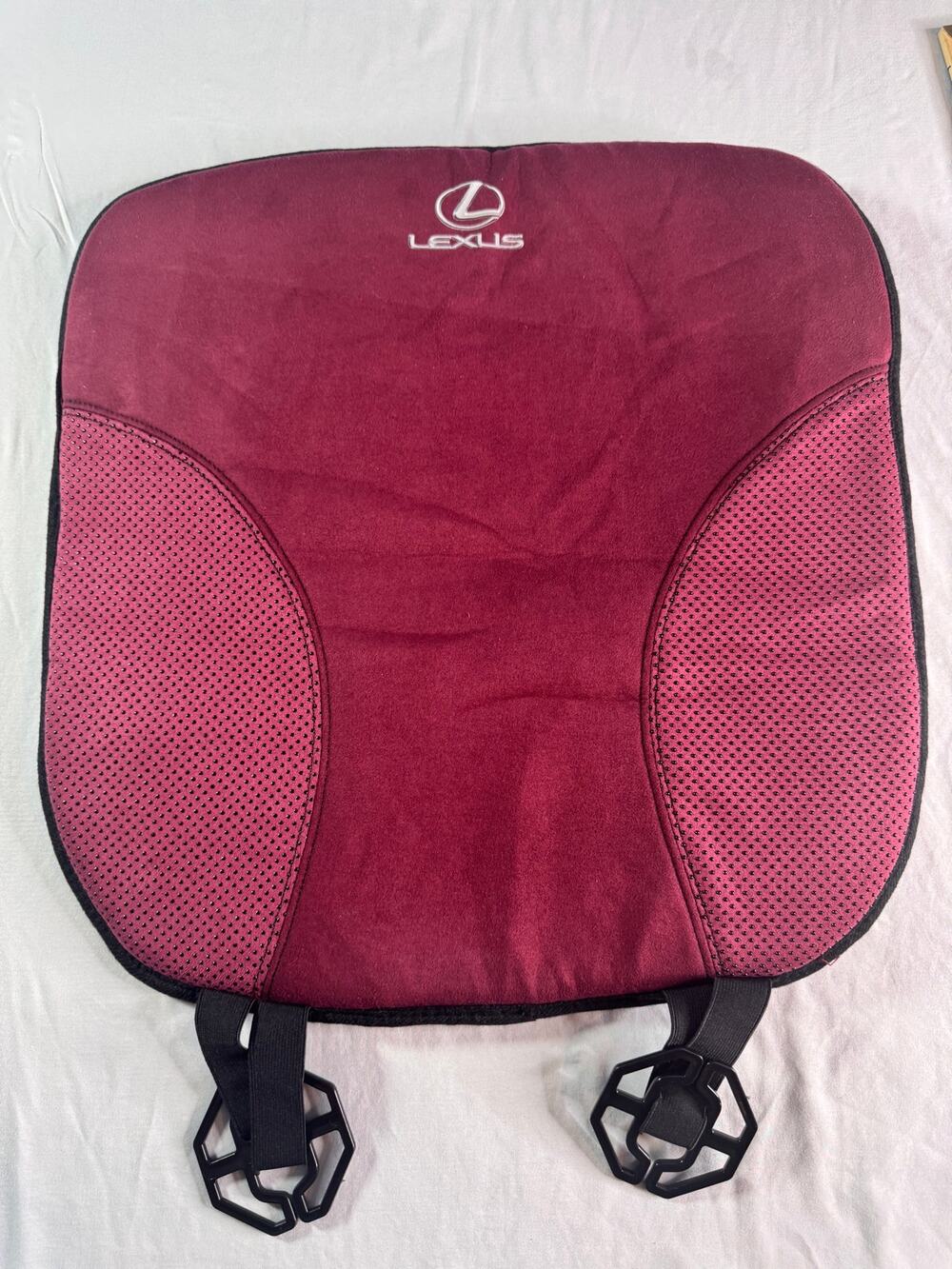 Lexus Logo Car Seat Cushion Pad Burgundy Red Mesh Back Adjustable Straps